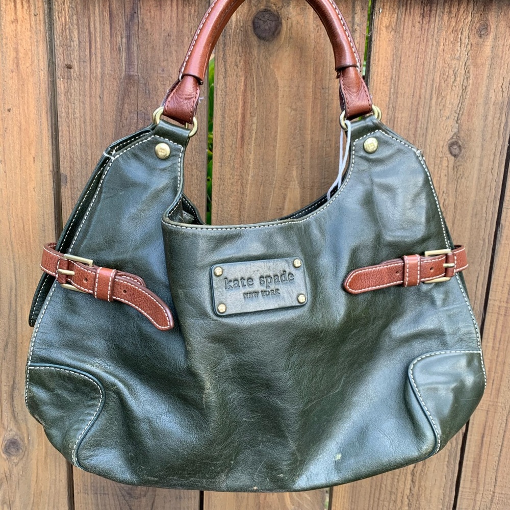 Kate Spade Olive and Brown Leather Purse Buckled